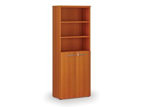 Kombinovaná kancelářská skříň PRIMO WOOD, dveře na 3 patra, 800 x 420 x 2128 mm, třešeň