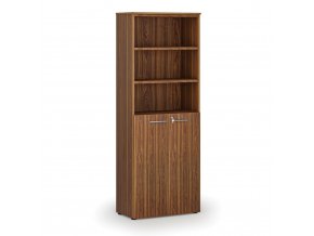 Kombinovaná kancelářská skříň PRIMO WOOD, dveře na 3 patra, 2128 x 800 x 420 mm, ořech