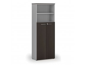 Kombinovaná kancelářská skříň PRIMO GRAY, dveře na 4 patra, 2128 x 800 x 420 mm, šedá/wenge