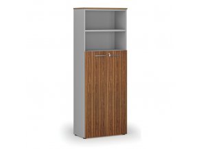 Kombinovaná kancelářská skříň PRIMO GRAY, dveře na 4 patra, 2128 x 800 x 420 mm, šedá/ořech