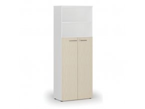 Kombinovaná kancelářská skříň PRIMO WHITE, dveře na 4 patra, 2128 x 800 x 420 mm, bílá/bříza