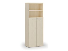 Kombinovaná kancelářská skříň PRIMO WOOD, dveře na 4 patra, 2128 x 800 x 420 mm, bříza