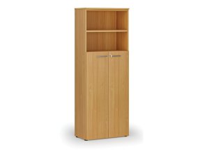 Kombinovaná kancelářská skříň PRIMO WOOD, dveře na 4 patra, 800 x 420 x 2128 mm, buk