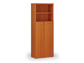 Kombinovaná kancelářská skříň PRIMO WOOD, dveře na 4 patra, 800 x 420 x 2128 mm, třešeň