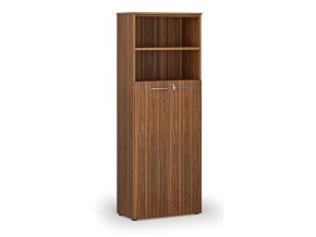 Kombinovaná kancelářská skříň PRIMO WOOD, dveře na 4 patra, 2128 x 800 x 420 mm, ořech
