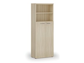 Kombinovaná kancelářská skříň PRIMO WOOD, dveře na 4 patra, 2128 x 800 x 420 mm, dub přírodní