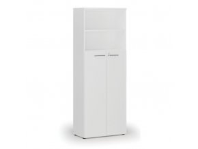 Kombinovaná kancelářská skříň PRIMO WHITE, dveře na 4 patra, 2128 x 800 x 420 mm, bílá