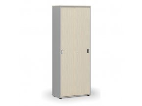 Kancelářská skříň se zasouvacími dveřmi PRIMO GRAY, 2128 x 800 x 420 mm, šedá/bříza