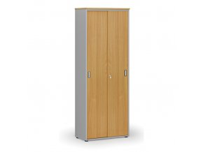 Kancelářská skříň se zasouvacími dveřmi PRIMO GRAY, 2128 x 800 x 420 mm, šedá/buk