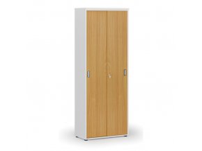 Kancelářská skříň se zasouvacími dveřmi PRIMO WHITE, 2128 x 800 x 420 mm, bílá/buk