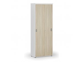 Kancelářská skříň se zasouvacími dveřmi PRIMO WHITE, 2128 x 800 x 420 mm, bílá/dub přírodní