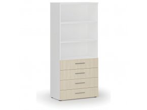 Kancelářská skříň se zásuvkami PRIMO WHITE, 1781 x 800 x 420 mm, bílá/bříza