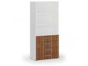 Kancelářská skříň se zásuvkami PRIMO WHITE, 1781 x 800 x 420 mm, bílá/ořech