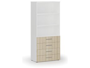 Kancelářská skříň se zásuvkami PRIMO WHITE, 800 x 420 x 1781 mm, bílá/dub př.