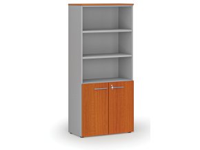 Kombinovaná kancelářská skříň PRIMO GRAY, dveře na 2 patra, 800 x 420 x 1781 mm, šedá/třešeň
