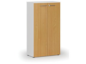 Kancelářská skříň s dveřmi PRIMO WHITE, 800 x 420 x 1434 mm, bílá/buk