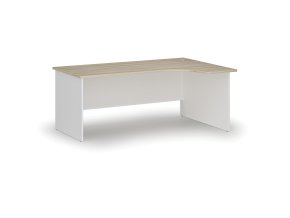 Rohový kancelářský psací stůl PRIMO WHITE, 180x120 cm, pravý, bílá/dub přírodní