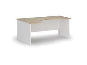Ergonomický kancelářský psací stůl PRIMO WHITE, 180x120 cm, levý, bílá/dub přírodní