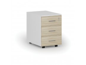 Kancelářský mobilní kontejner PRIMO WHITE, 3 zásuvky, bílá/dub přírodní