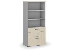 Kancelářská skříň s kombinovanými zásuvkami PRIMO GRAY, 1781 x 800 x 420 mm, šedá/bříza