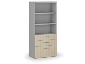 Kancelářská skříň s kombinovanými zásuvkami PRIMO GRAY, 1781 x 800 x 420 mm, šedá/dub přírodní