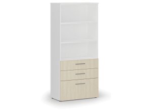 Kancelářská skříň s kombinovanými zásuvkami PRIMO WHITE, 1781 x 800 x 420 mm, bílá/bříza