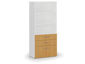 Kancelářská skříň s kombinovanými zásuvkami PRIMO WHITE, 800 x 420 x 1781 mm, bílá/buk