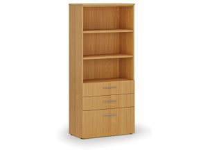Kancelářská skříň s kombinovanými zásuvkami PRIMO WOOD, 800 x 420 x 1781 mm, buk