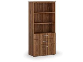 Kancelářská skříň s kombinovanými zásuvkami PRIMO WOOD, 800 x 420 x 1781 mm, ořech