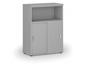 Kombinovaná kancelářská skříň se zásuvnými dveřmi PRIMO GRAY, 1087 x 800 x 420 mm, šedá