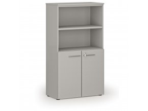 Kombinovaná kancelářská skříň PRIMO GRAY, dveře na 2 patra, 1434 x 800 x 420 mm, šedá