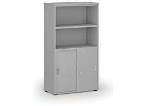 Kombinovaná kancelářská skříň PRIMO GRAY, zasouvací dveře na 2 patra, 1434 x 800 x 420 mm, šedá
