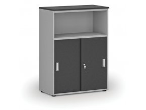 Kombinovaná kancelářská skříň se zásuvnými dveřmi PRIMO GRAY, 1087 x 800 x 420 mm, šedá/grafit