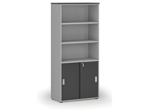 kombinovana kancelarska skrin primo gray zasouvaci dvere na 2 patra 800 x 420 x 1781 mm seda grafit 74517