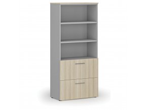 Skříň se zásuvkami pro závěsné složky PRIMO GRAY, 1781 x 800 x 420 mm, šedá/dub přírodní