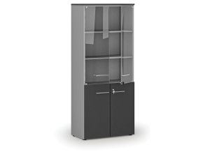 kombinovana kancelarska skrin s drevenymi a sklenenymi dvermi primo gray 800 x 420 x 1781 mm seda grafit 74553