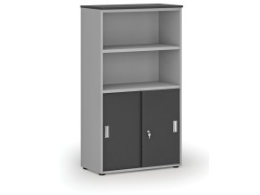 kombinovana kancelarska skrin primo gray zasouvaci dvere na 2 patra 800 x 420 x 1434 mm seda grafit 74611