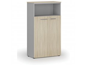 Kombinovaná kancelářská skříň PRIMO GRAY, dveře na 3 patra, 1434 x 800 x 420 mm, šedá/dub přírodní