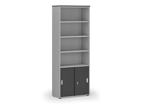 kombinovana kancelarska skrin primo gray zasouvaci dvere na 2 patra 800 x 420 x 2128 mm seda grafit 74630
