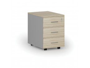 Kancelářský mobilní kontejner PRIMO GRAY, 3 zásuvky, šedá/dub přírodní