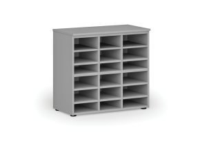 Třídicí regál PRIMO GRAY, 800 x 420 x 740 mm, 18 přihrádek, šedý
