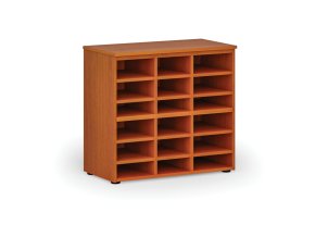 Třídicí regál PRIMO WOOD, 800 x 420 x 740 mm, 18 přihrádek, třešeň