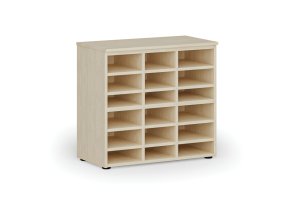 Třídicí regál PRIMO WOOD, 800 x 420 x 740 mm, 18 přihrádek, bříza
