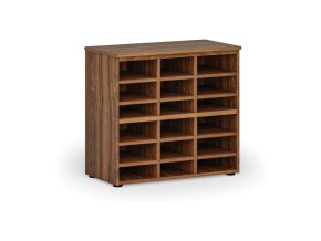 Třídicí regál PRIMO WOOD, 800 x 420 x 740 mm, 18 přihrádek, ořech