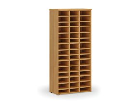 Třídicí regál PRIMO WOOD, 800 x 420 x 1781 mm, 45 přihrádek, buk