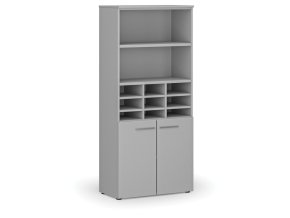Třídicí regál s dveřmi PRIMO GRAY, 800 x 420 x 1781 mm, 9 přihrádek, šedá