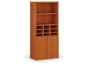 Třídicí regál s dveřmi PRIMO WOOD, 800 x 420 x 1781 mm, 9 přihrádek, třešeň