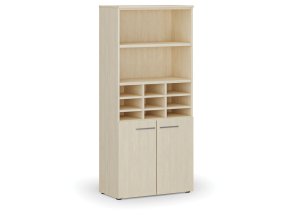 Třídicí regál s dveřmi PRIMO WOOD, 800 x 420 x 1781 mm, 9 přihrádek, bříza
