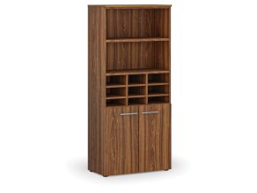 Třídicí regál s dveřmi PRIMO WOOD, 800 x 420 x 1781 mm, 9 přihrádek, ořech