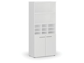 Třídicí regál s dveřmi PRIMO WHITE, 800 x 420 x 1781 mm, 9 přihrádek, bílá